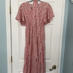 Modest red and white dress